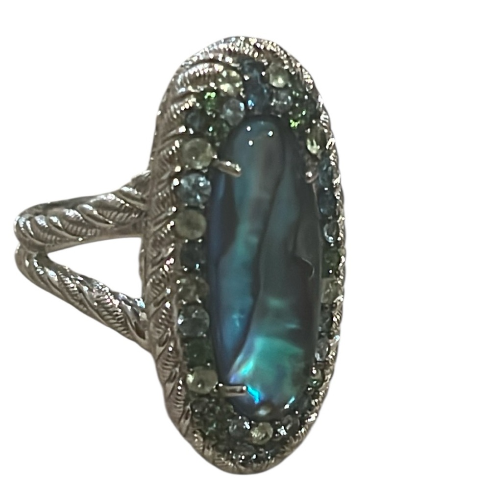 Judith Ripka Sterling Silver Abalone Ring with Blue Green Gemstones NWT Size 8 - Picture 11 of 16